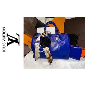 Louis Vuitton Speedy 30 Epi Blue Handbag & Bifold ID Holder